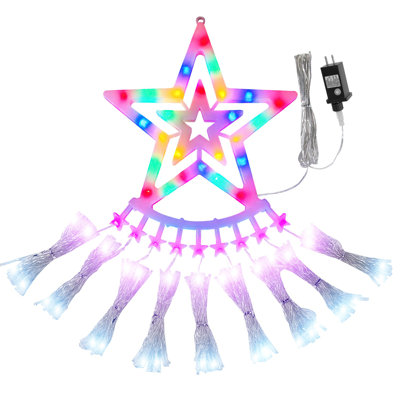 11.48' Christmas Waterfall Tree String Lights with Star Topper, 350 Multicolor LEDs, 8 Lighting Modes and Memory Function for Indoor and Outdoor Holiday Decor