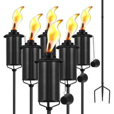 Paquet de 6 torches en métal pour l'extérieur, décoration de jardin en métal 16 oz pour l'extérieur, torches Citronella améliorées de 59 po