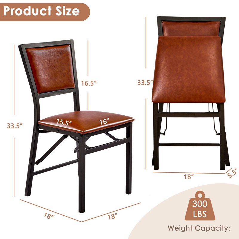 Ailse Folding Dining Chair Set Of 6, Upholstered PU Leather Dining Room Chairs, 6-Piece Faux Leather Parsons Chairs, Space-Saving Foldable Kitchen Armless Side Chair with Metal Frame, 300 lbs Capacity, For Dining Room, Living Room, Kitchen and Restaurant