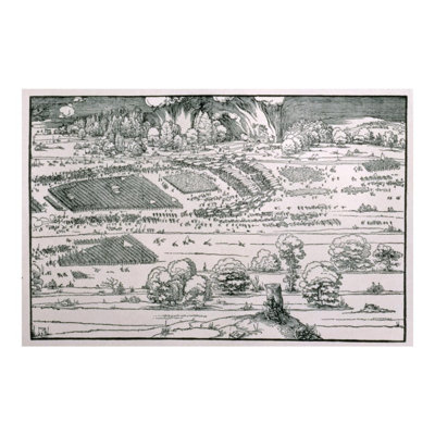 Démonstration de mesures défensives pour protéger une ville contre une armée assiégeante, détail à droite d'une plaque de «Teaching about the Fortification of Towns Castles and Places» par Albrecht Dürer - Estampe numérique