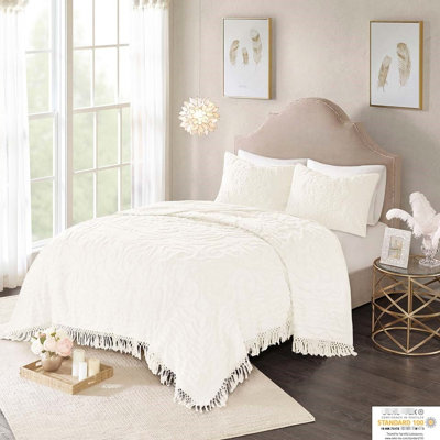 100% Cotton Chenille Medallion Bedspread - Full/queen Bedroom Decor Bedding Coverlet Global Inspired