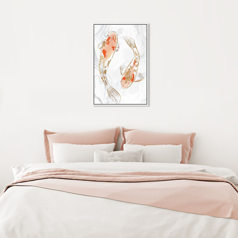 " Two Koi Fish Marble ", 24" H x 16" W, White Framed