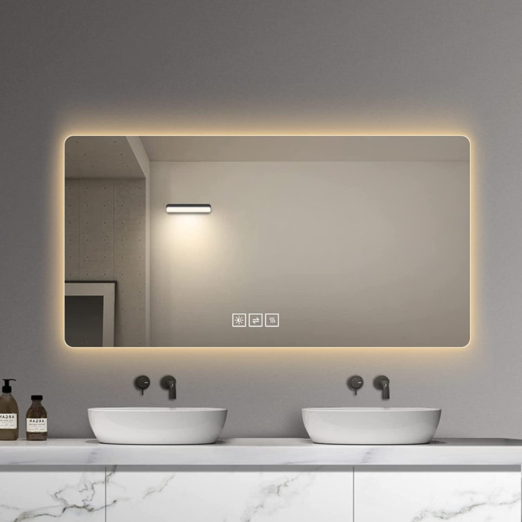 Orren Ellis Led Round Bathroom Mirror With Lights, Smart Dimmable Vanity  Mirrors For Wall, Anti-Fog Backlit Lighted Makeup Mirror & Reviews