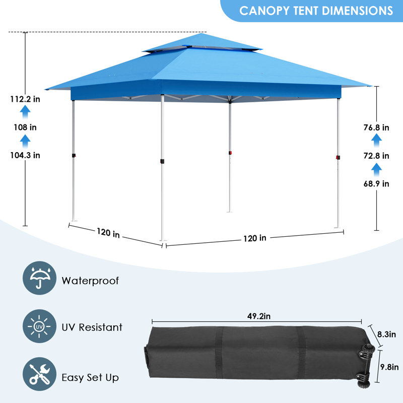 Easy Set-Up Canopy Tent, Instant Outdoor Straight Leg Canopy W/Auto Extending Eaves, One Person Folding Commercial Shelter W/Upgraded Wheeled Bag, Sun Shade