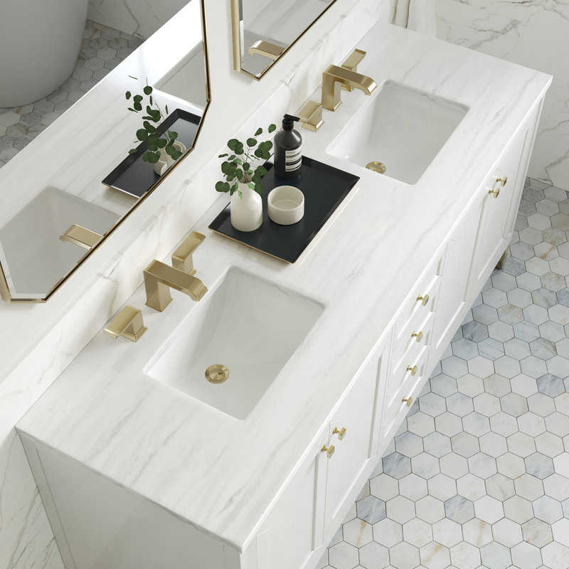 Chicago 72'' W Double Vanity, Carrara White, Glossy White, 8" Widespread