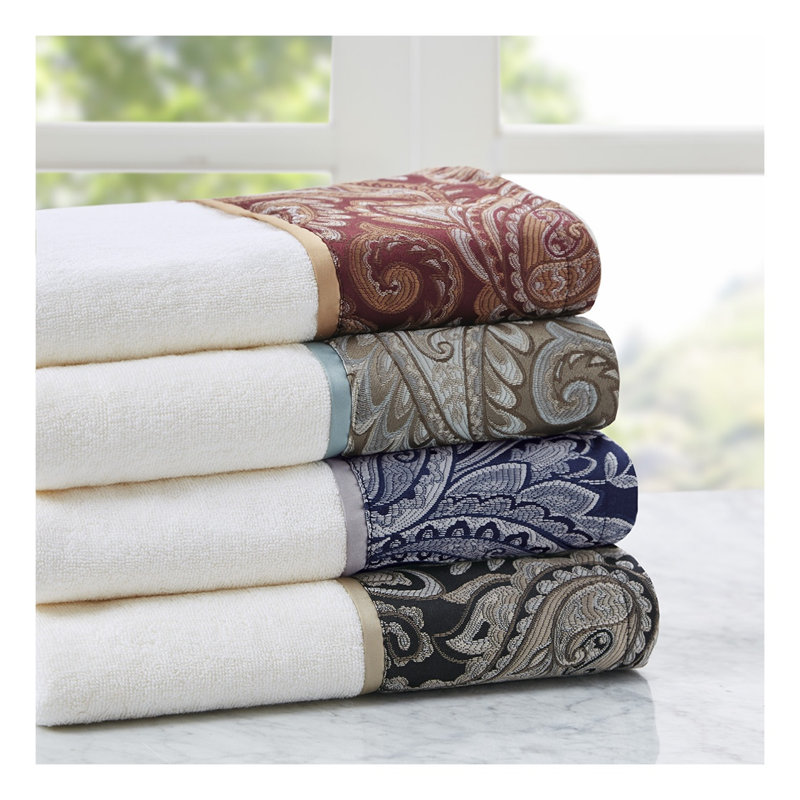 Ensemble de 6 serviettes en coton jacquard noir avec ourlet cachemire 6 pièces, Black