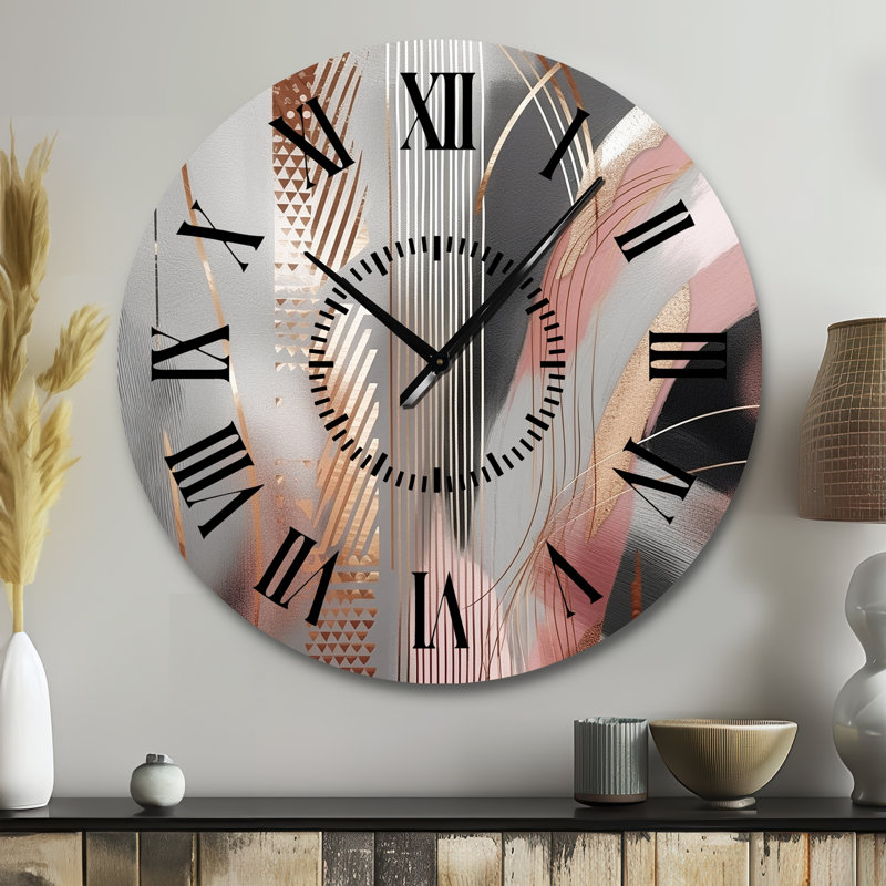 Horloge murale rose à motif de cercles complexes, Grand