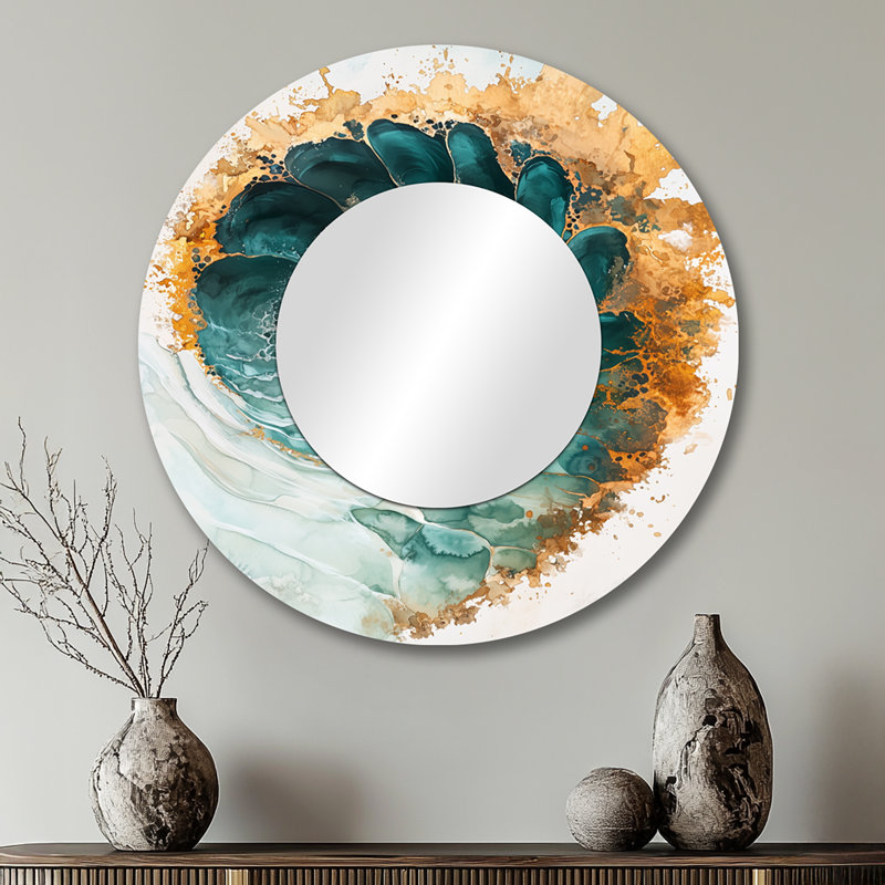 Coastal Spiral Emerald Seashell I - Art mural miroir moderne - imprimé sur métal, 29 po x 29 po