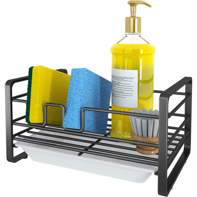 Countertop Dish Rack Holder With Sink Caddy - Iron Wire Sponge Draining Rack Organizer For Kitchen