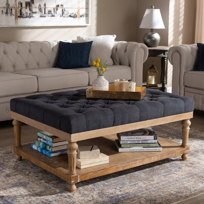 Adelman 42.1" Wide Tufted Linen Rectangle Cocktail Ottoman with Storage by One Allium Way