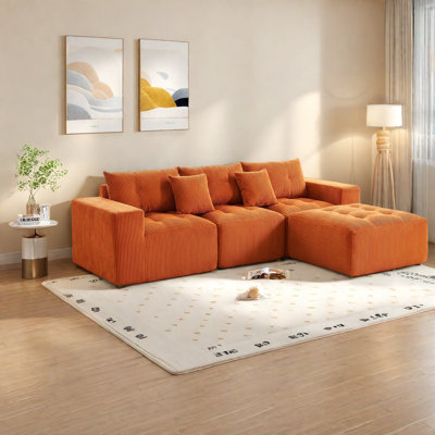 Space-saving Modular Sofas, Orange Corduroy, Modern Style, Perfect For Compact Living Spaces
