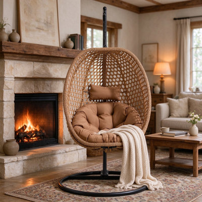 Fauteuil à œufs en osier avec support Charlie / Jade Charlie-Jade