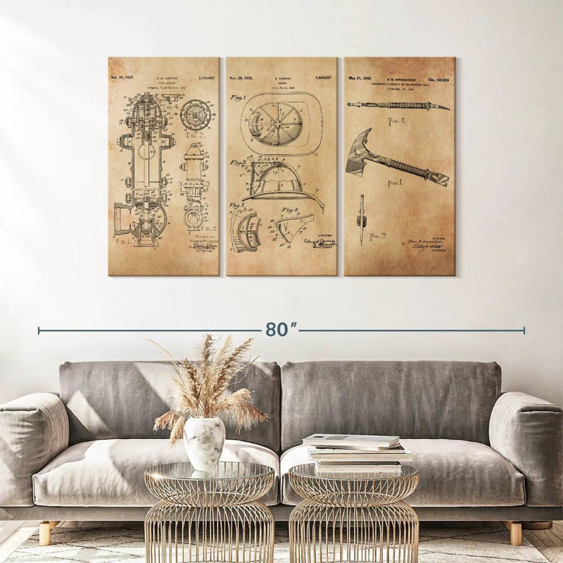 Ensemble de 3 pièces brevetées sur toile, H 36 po x l 57 po x P 1,25 po