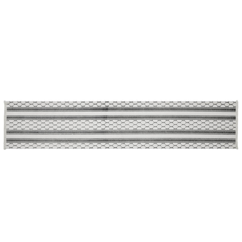 Soft White and Gray Cotton Country Farmhouse Table Runner