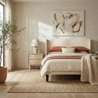 Upholstered Velvet Platform Bed Frame With Winged Headboard, Wood Slat Support, No Box Spring Required, Non-slip And Noise-free
