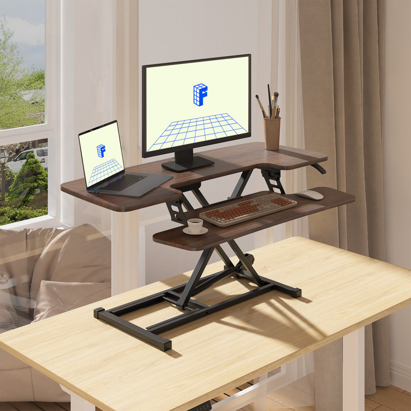 Desk Converter with Removable Keyboard Tray, 19.6" H x 42" W x 16" D, Walnut/Black