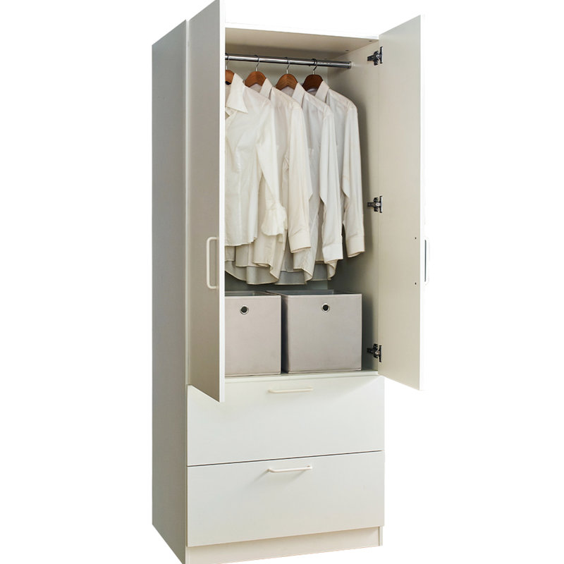 White Solid Wood Cabinet With Drawers And Hanging Bars - Quiet Closing Function, Extra Large Storage Area, To Water Heat, Stains Scratches Two-Door Closet Two Softly Shutting Potential, Wide Space, &