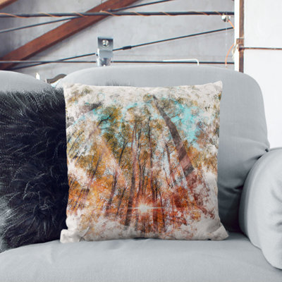 Light Through the Forest Watercolour Cushion with Filling