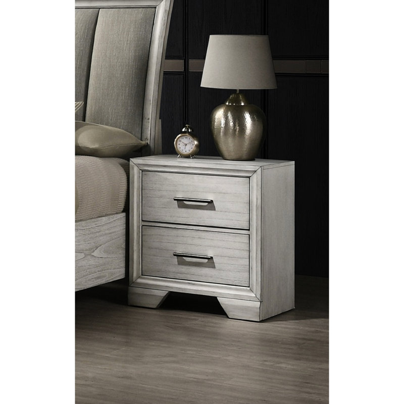Table de chevet moderne en bois massif deux - Décoration de chambre à coucher avec deux tiroirs