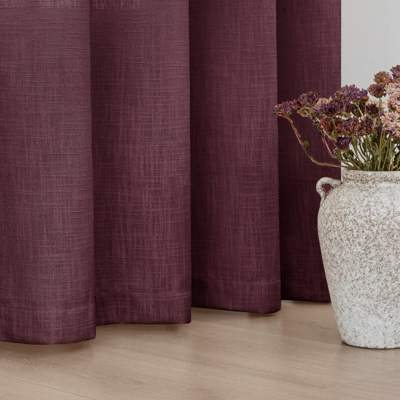 Kambi Linen Blend Semi-Sheer Curtain Panel Pair, 52" W x 108" L, Maroon