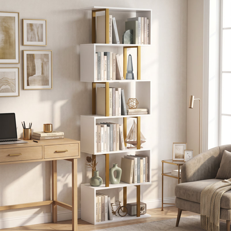 188 cm H x 60 cm W Steel Bookcase, White, Gold