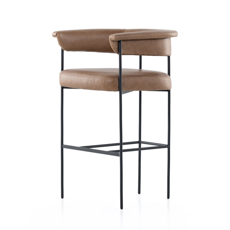Tabouret de bar et de comptoir Lyssa, Tabouret de bar (siège d'une hauteur de 30,5 po), Cuir véritable Chaps brun selle