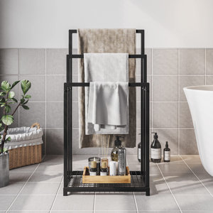 Freestanding Black Metal Towel Rack
