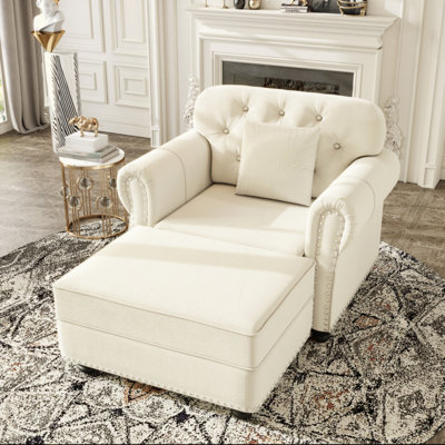 Canapé Chesterfield rembourré en velours avec garniture cloutée et accoudoirs roulés, canapé de style Mid-Century moderne capitonné, comprend 1 oreiller