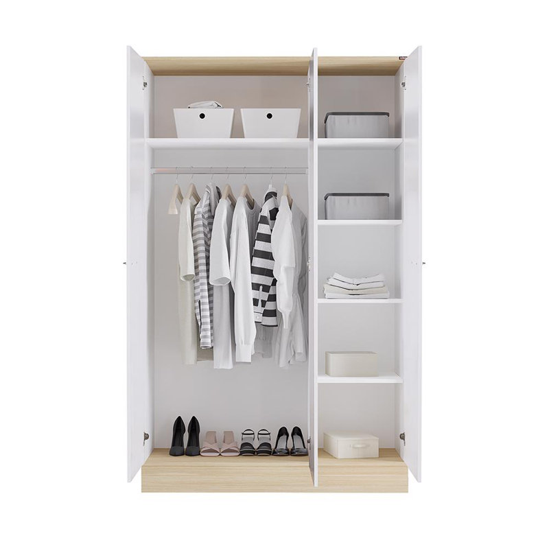 Teen White & Oak 3 Door Wardrobe With Shelves