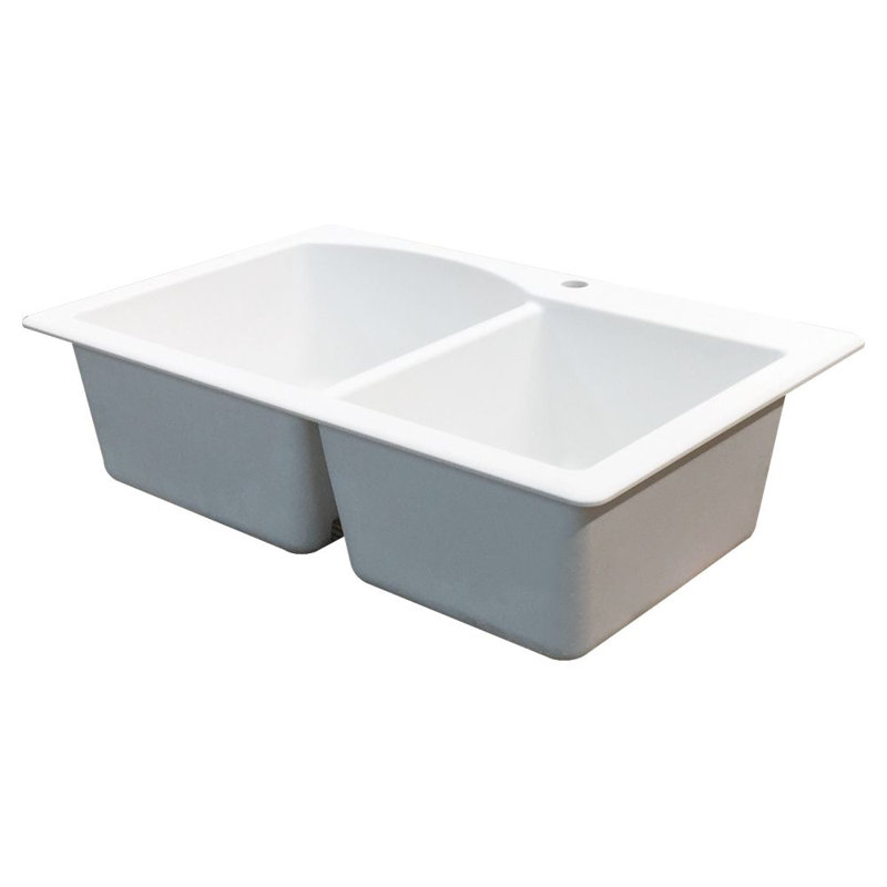 Aversa 33'' L Double Bowl Kitchen Sink, White
