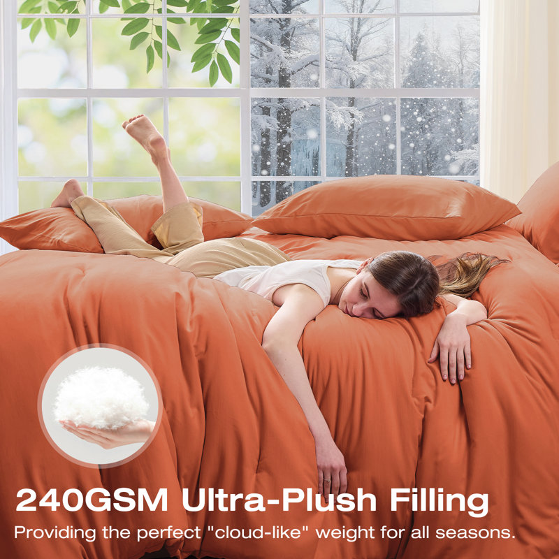 Sasttie Burnt Orange Queen Comforter Set 7-Piece, Pre-Washed Bed in a Bag, Queen, Burnt Orange