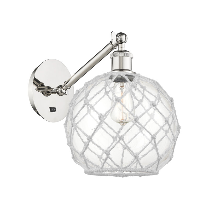 Applique murale réglable 1 lumière Ballston - Homburg, Nickel poli, Verre transparent avec corde blanche