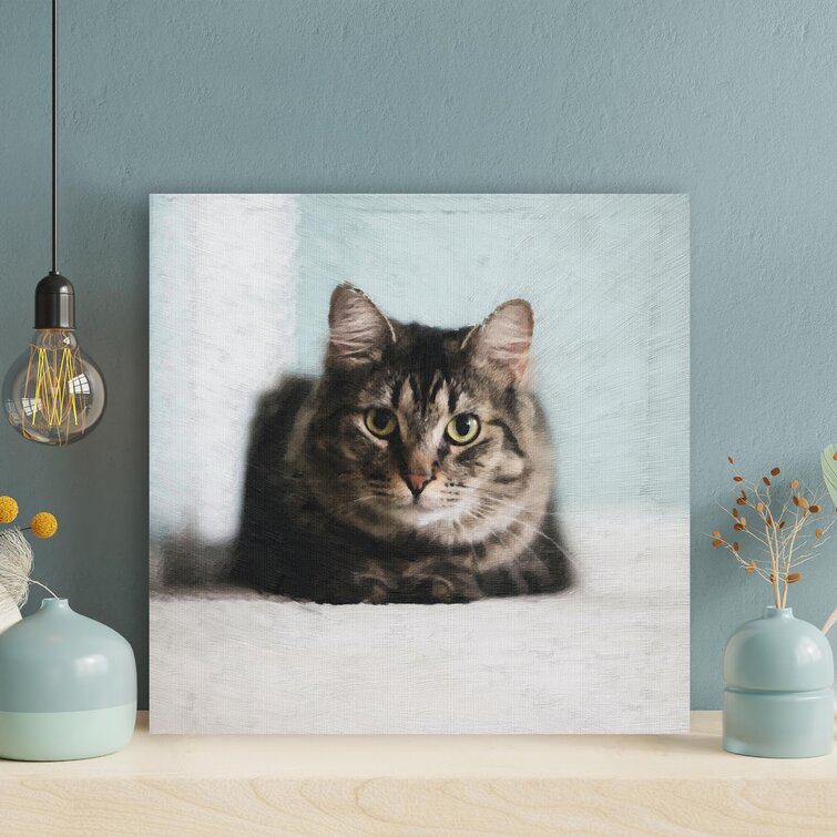 Gray Tabby Cat - 1 Piece Square Graphic Art Print On Wrapped Canvas Latitude Run Size: 12 H x 12 W