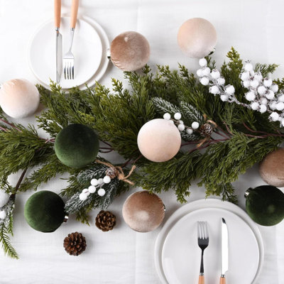 Boules de Noël en velours pour arbre - 15 pièces Ornements de Noël incassables pour décorations de Noël - multicolore rose et beige 80 mm 3,15 pouces