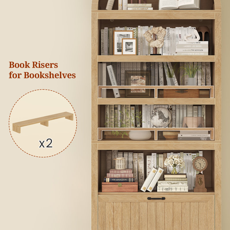 Bibliothèque 81 po, bibliothèque à 5 niveaux avec tiroirs de rangement, Chêne