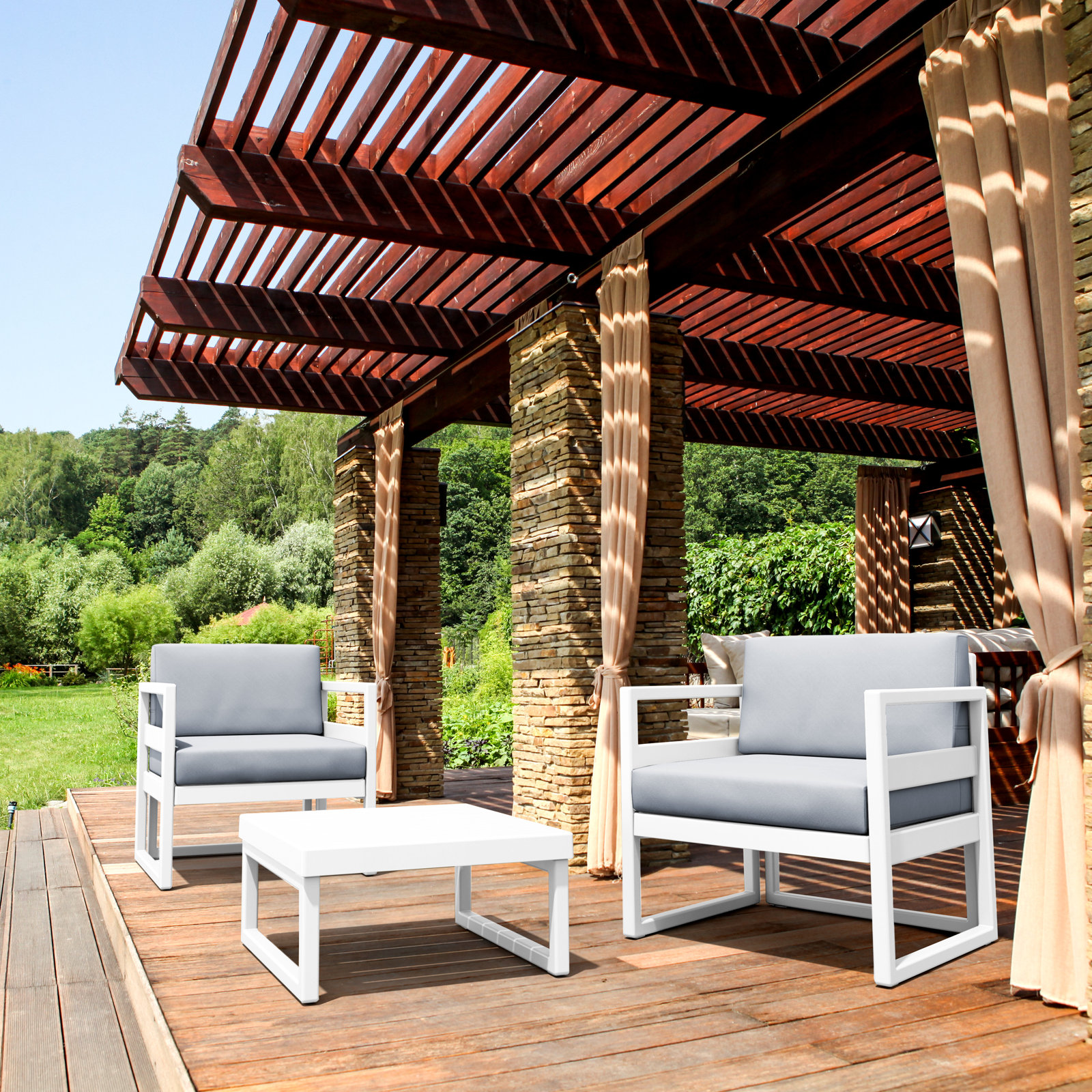 Kalani 2 - Person Patio Conversation Set with Sunbrella® Cushions, White, Canvas Granite Sunbrella® Canvas