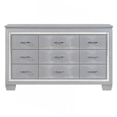 Modern Glam 1Pc Nine Drawers Dresser Faux Alligator Textured Drawers Fronts Faux Crystals Wooden Bedroom Furniture