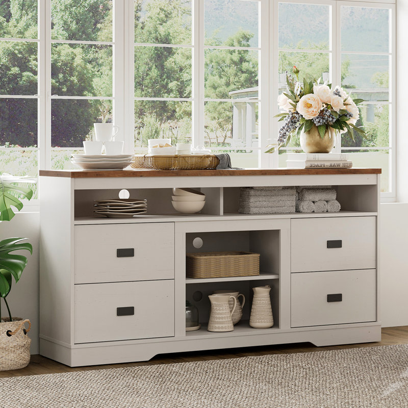 Glenford 59.1'' Wide 4 Drawer Rustic Wood Sideboard, White