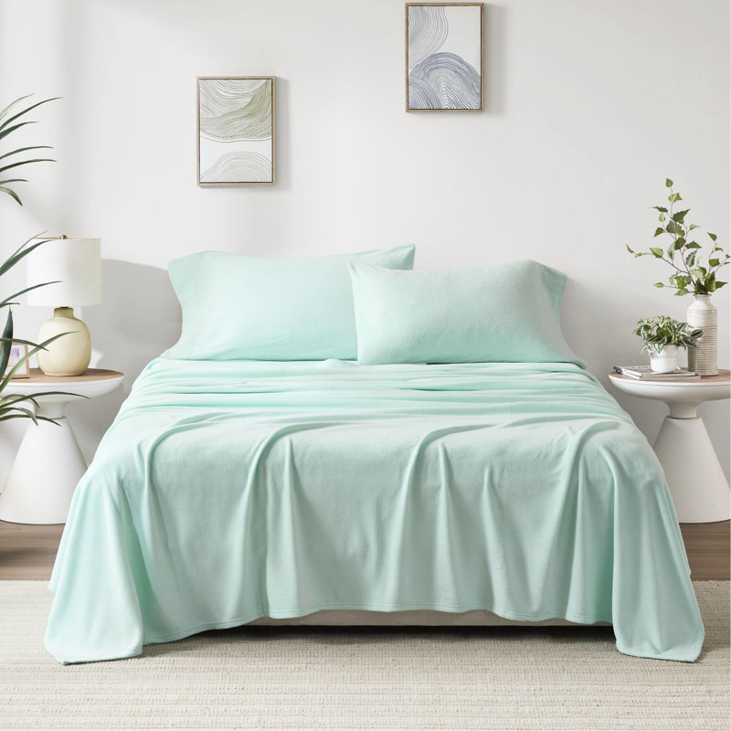 Drap-housse 100% molleton 4 pièces, ultra doux, confortable, boulochage, lavable à la machine, comprenant des draps-housses plats et 2 taies d'oreiller
