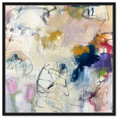 Décoration murale de bureau « Azure Scribbles II », impression acrylique encadrée par Art Remedy, cadre noir, 30 x 30