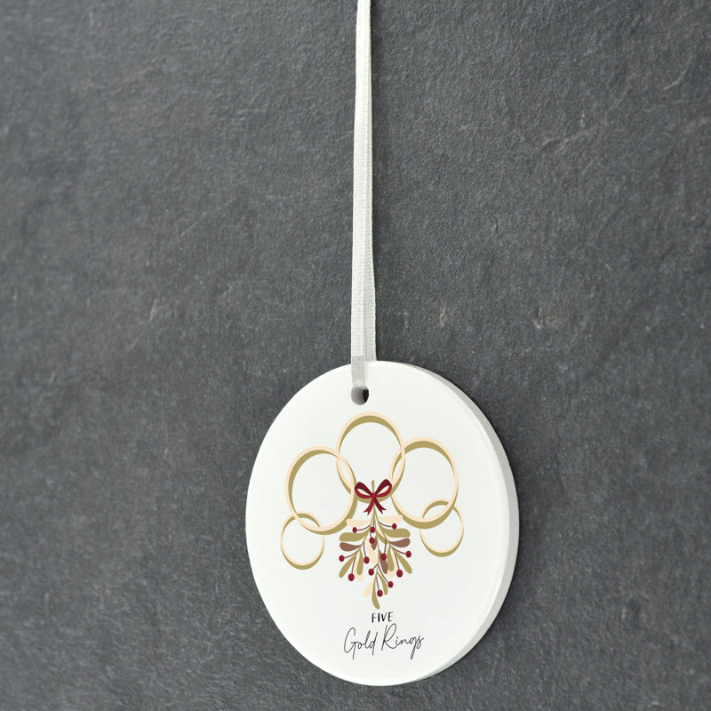 Carley 12 Days 5 Gold Rings Circle Shaped Ceramic Ornament