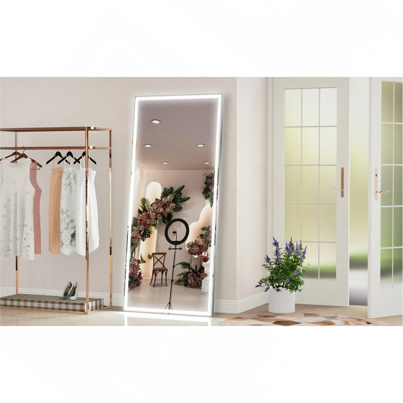 Miroir de salle de bain mural surdimensionné avec grand miroir mural à 3 modes de couleur, 32 po x 72 po, Argent argent