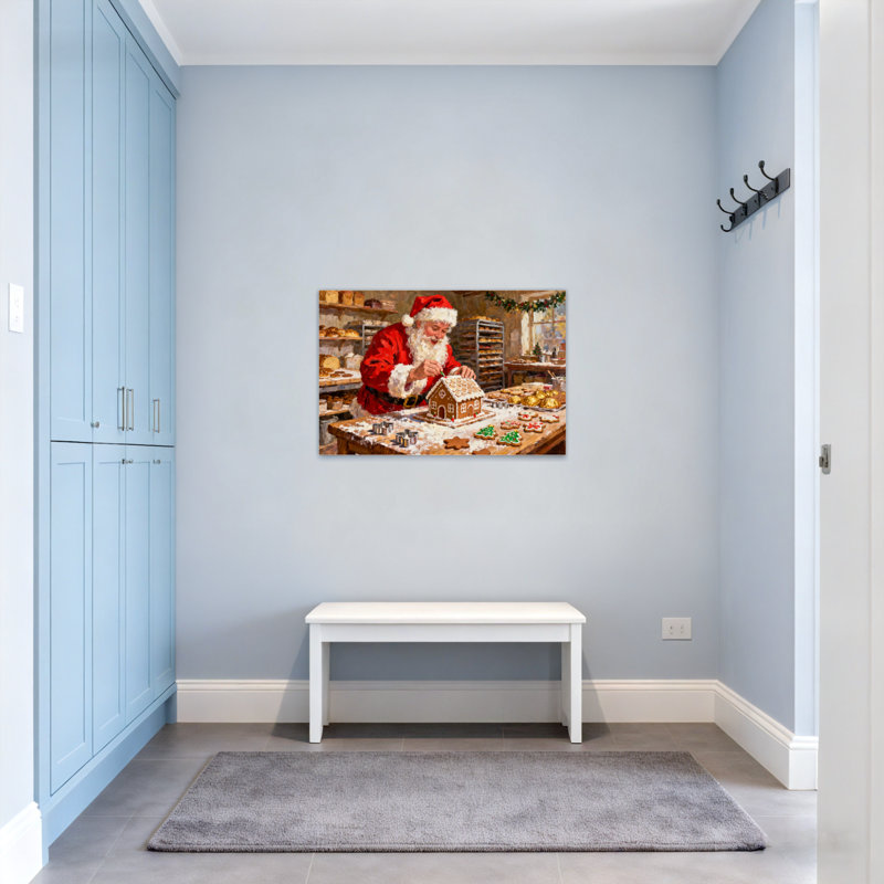 Noël, père Noël, fabrication de pain d'épices dans une boulangerie, H 16 po x l 24 po