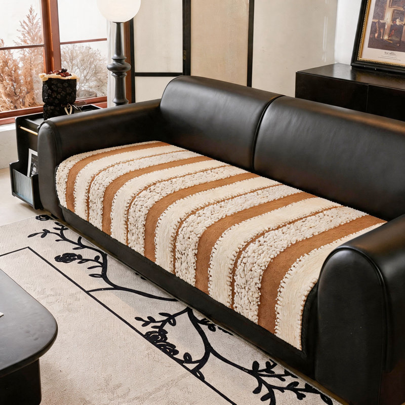 Housse de coussin texturée en forme de chenille, siège de canapé antidérapant lavable pour animaux de compagnie, Café