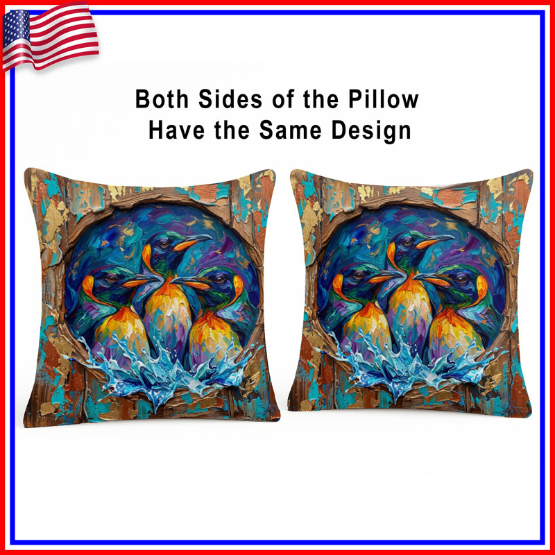 Colourful Penguins Splashing Double Sided Throw Pillows, 18 x 18 inches