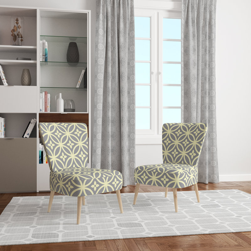 Upholstered Floral Side Chair - Modern floral Accent Chair, Polka Dots Natural Polyester Blend