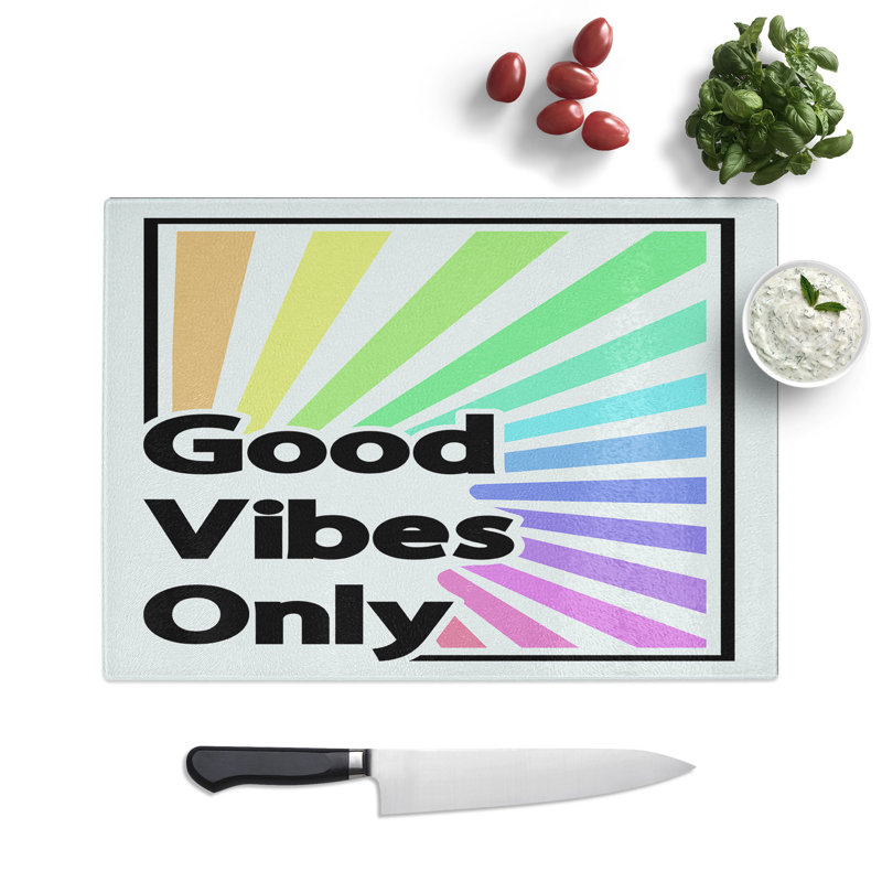 Good Vibes Only Rainbow Typography Chopping Board, 0.4cm H x 28.5cm W x 39cm L