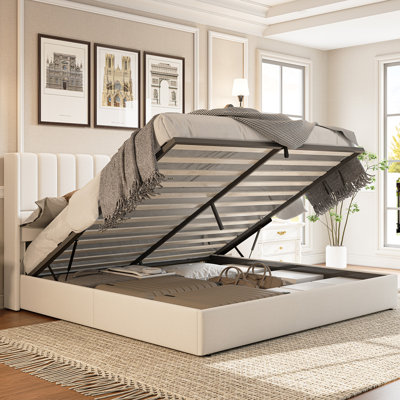 Channel-Tufted Upholstered Bed with Lift-Up Underbed Storage
