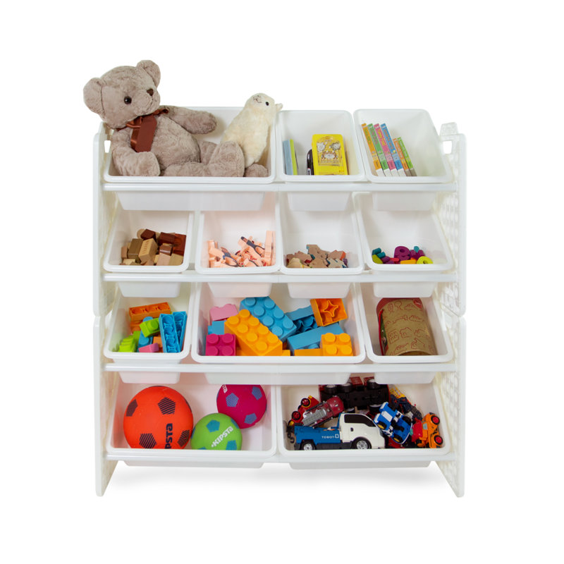 White Multi-Bin Toy Organizer with Removable Storage Bins