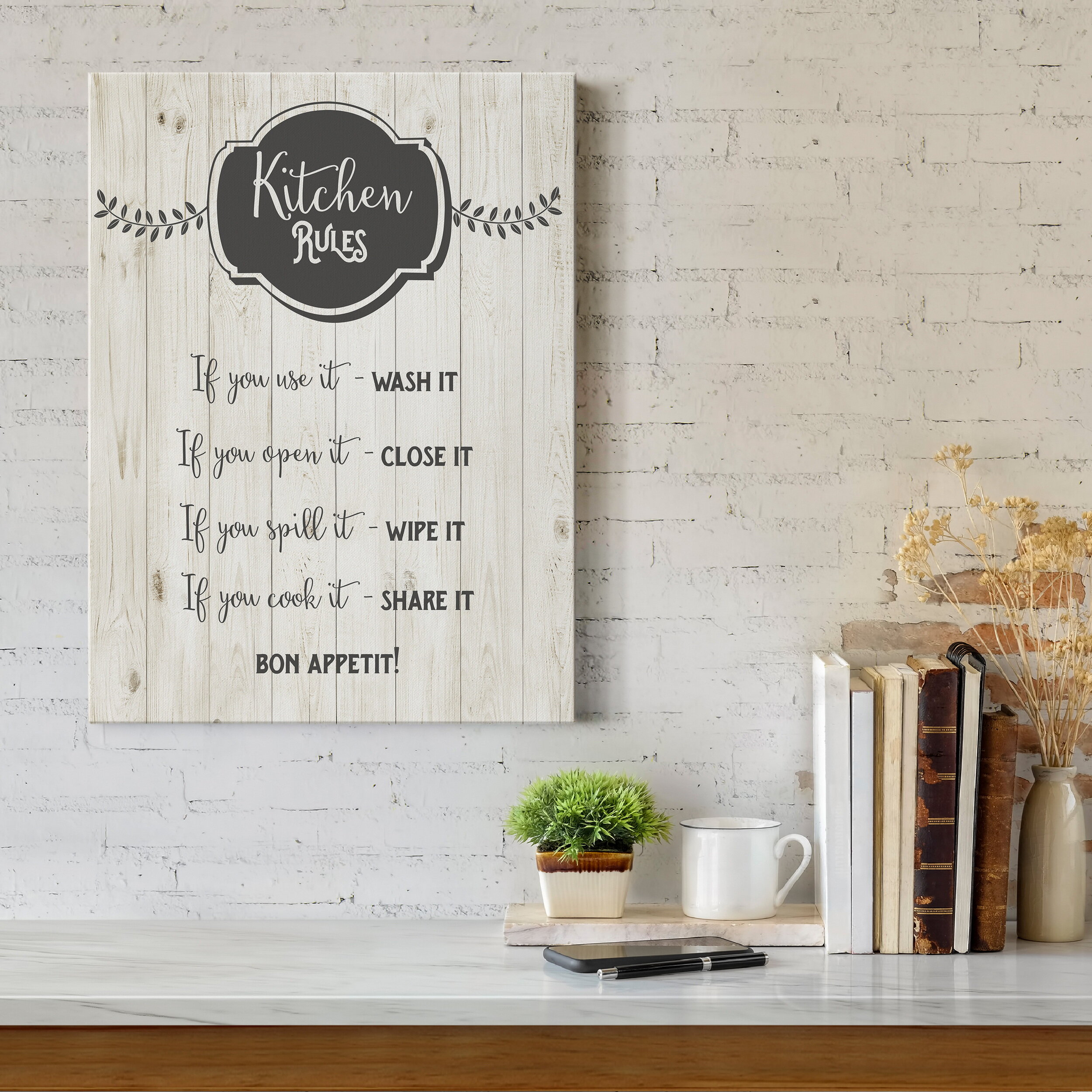 Kitchen Rules Sign - Farmhouse Kitchen Wall Decor